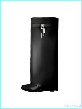 Womens Knee High Wedge Boots Fold Over Shark Pull On Pointed Toe